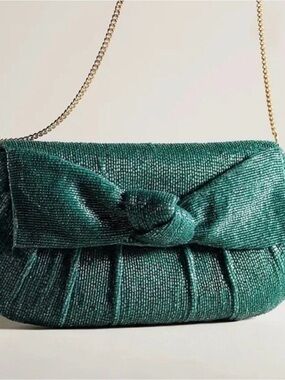 Anthropologie Green Knot-Front Evening Shoulder Bag